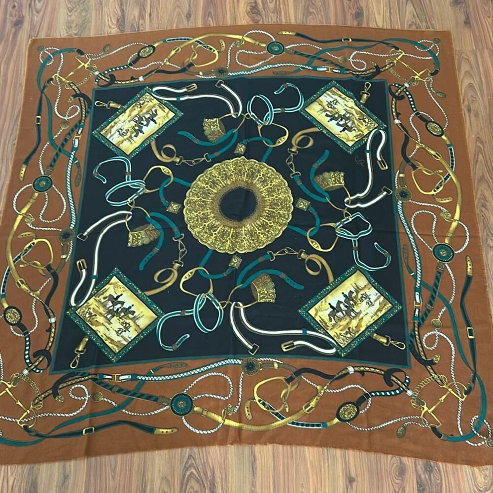 Art of the scarf made in Italy extra large equestrian brown black scarf